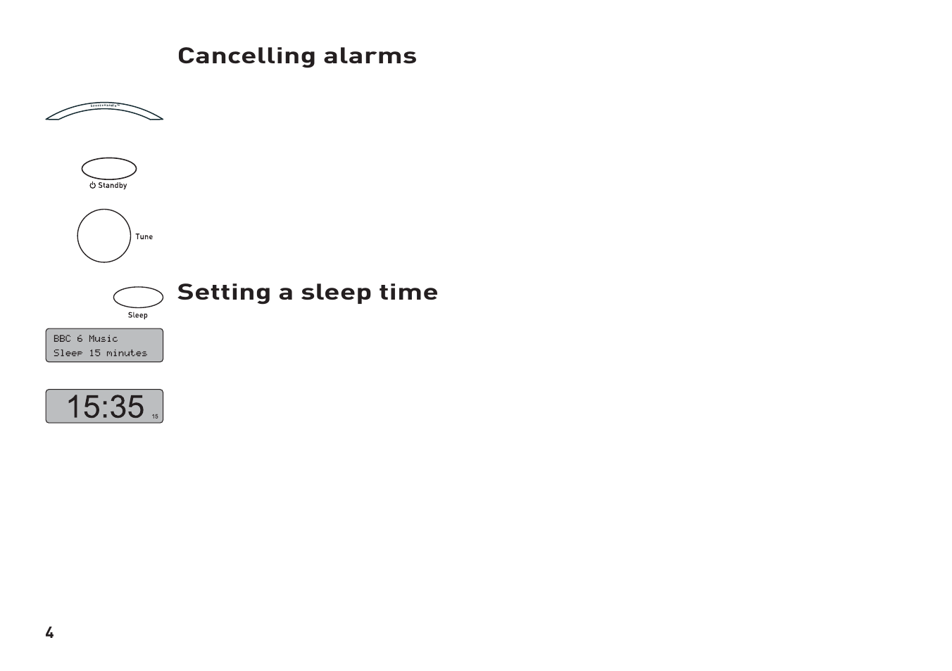 Cancelling alarms, Setting a sleep time | Pure Tempus-1 User Manual | Page 6 / 12