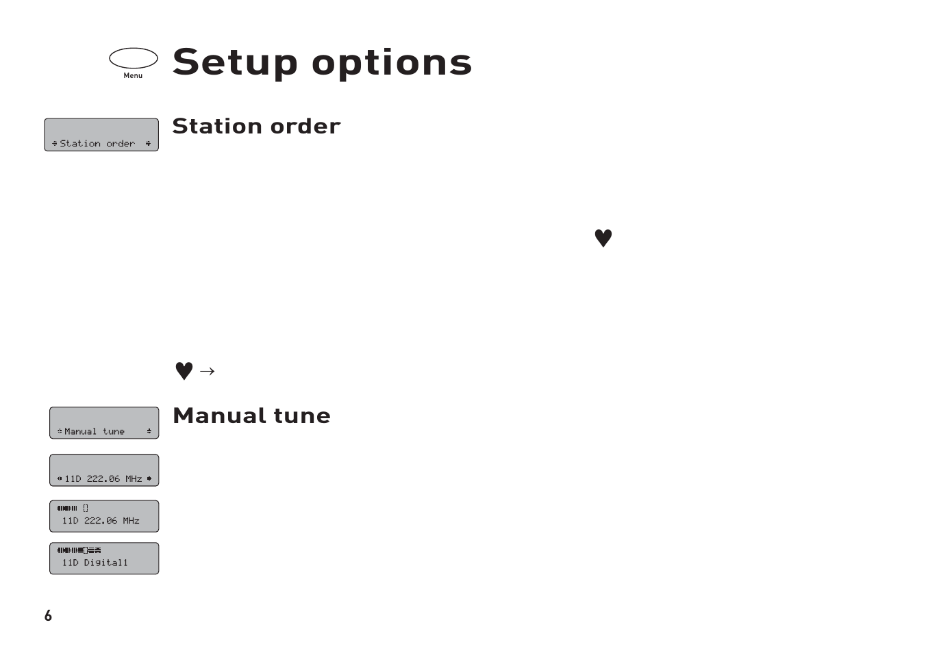 Setup options, Station order, Manual tune | Pure Tempus-1 User Manual | Page 8 / 12