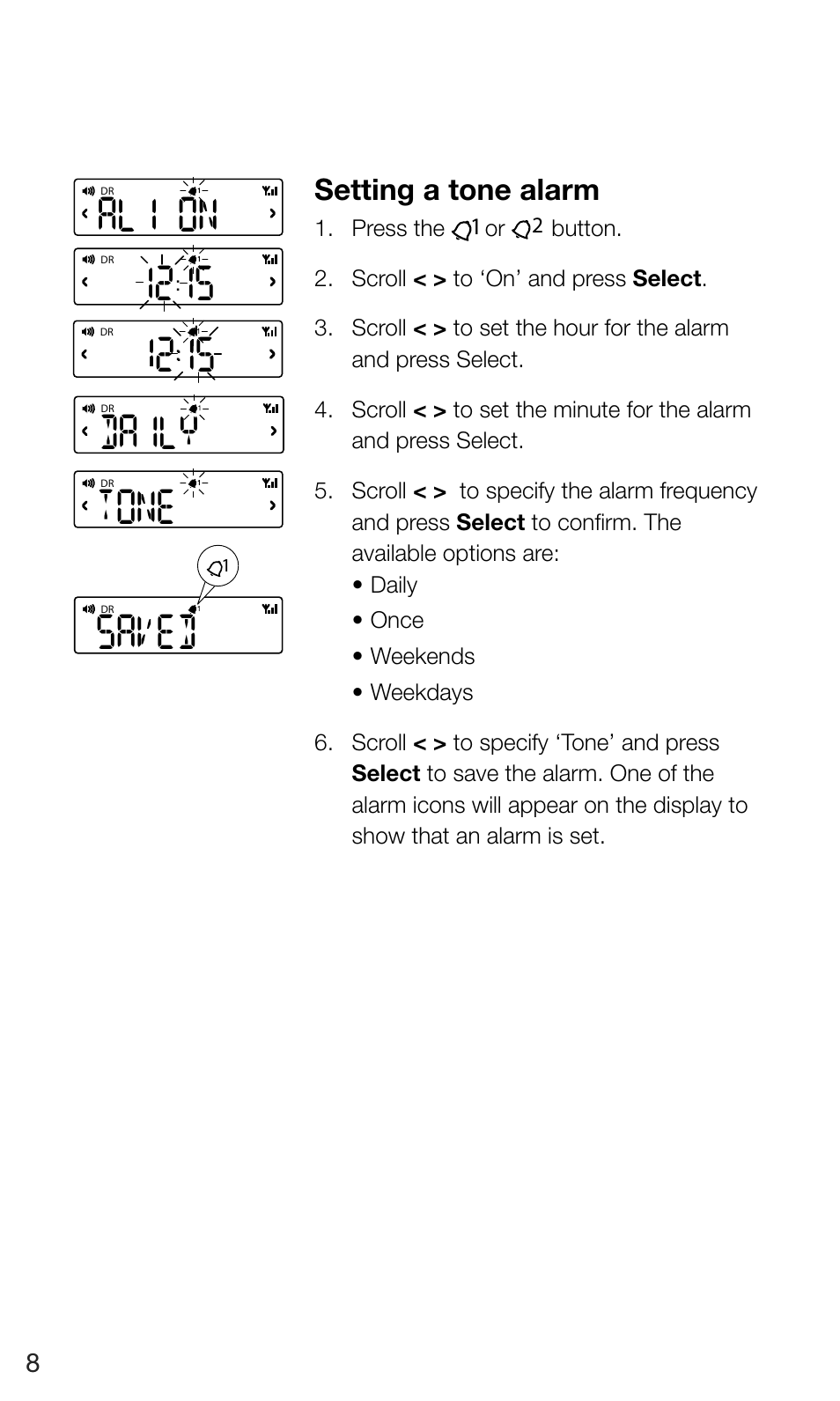 Daily tone saved, Setting a tone alarm | Pure Siesta Mi Series 2 User Manual | Page 10 / 20