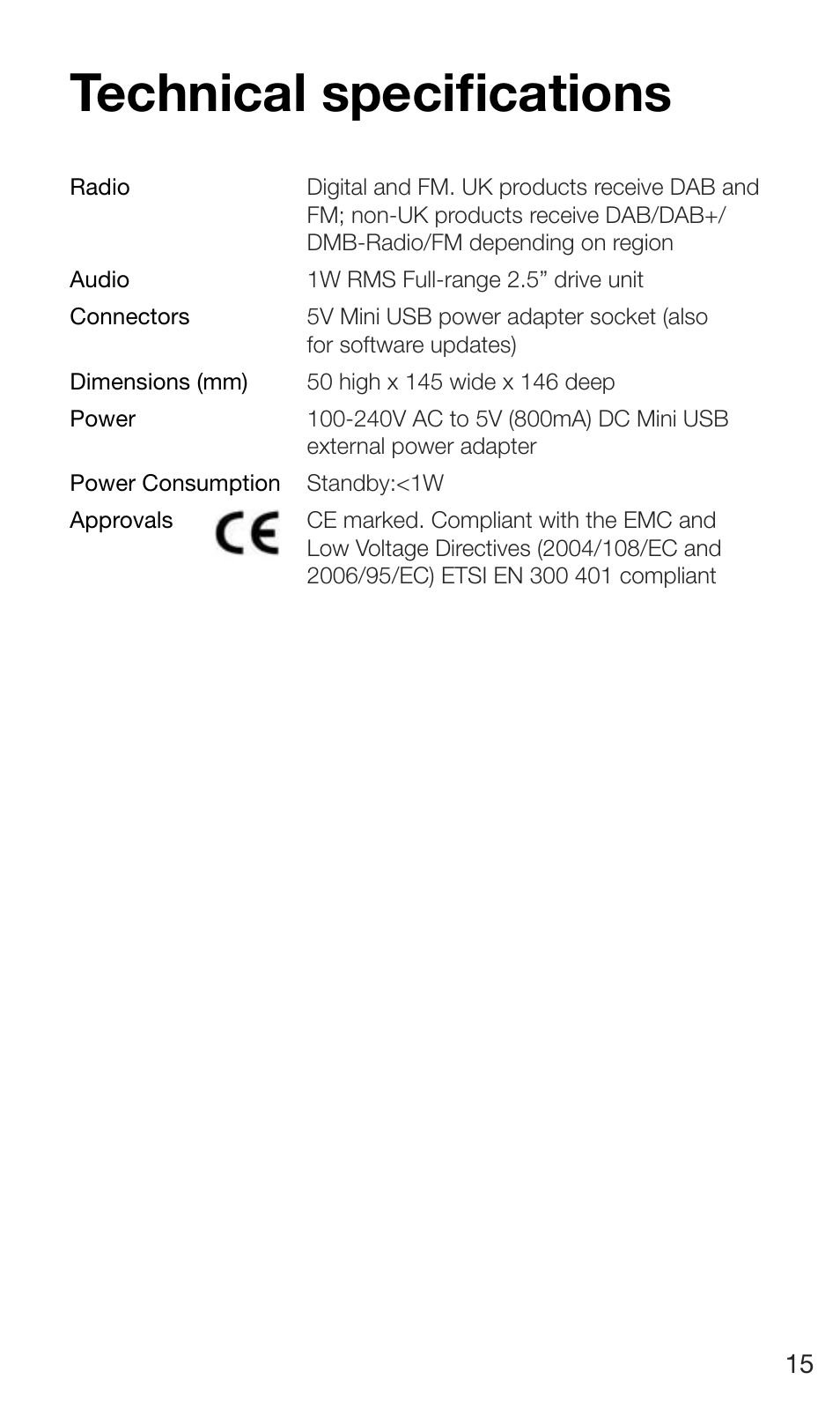 Technical specifications | Pure Siesta Mi Series 2 User Manual | Page 17 / 20