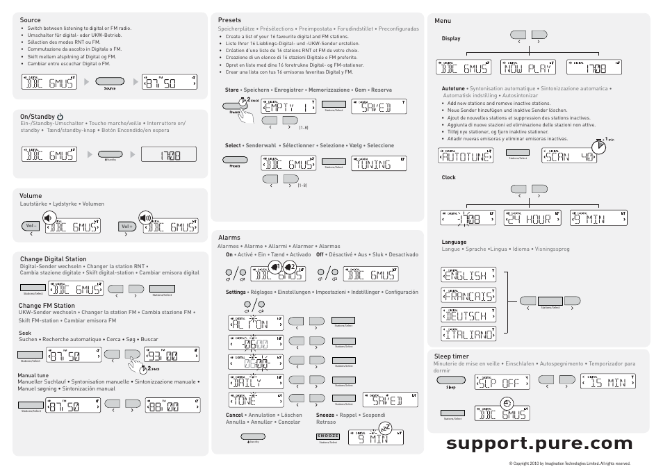 24 hour 9 min, Bbc 6mus saved bbc 6mus tuning empty, Bbc 6mus | Bbc 6mus now play autotune scan 40, English francais deutsch italiano, Al on, Daily, Tone, Saved, Bbc 6mus 9 min | Pure Siesta Mi User Manual | Page 2 / 2