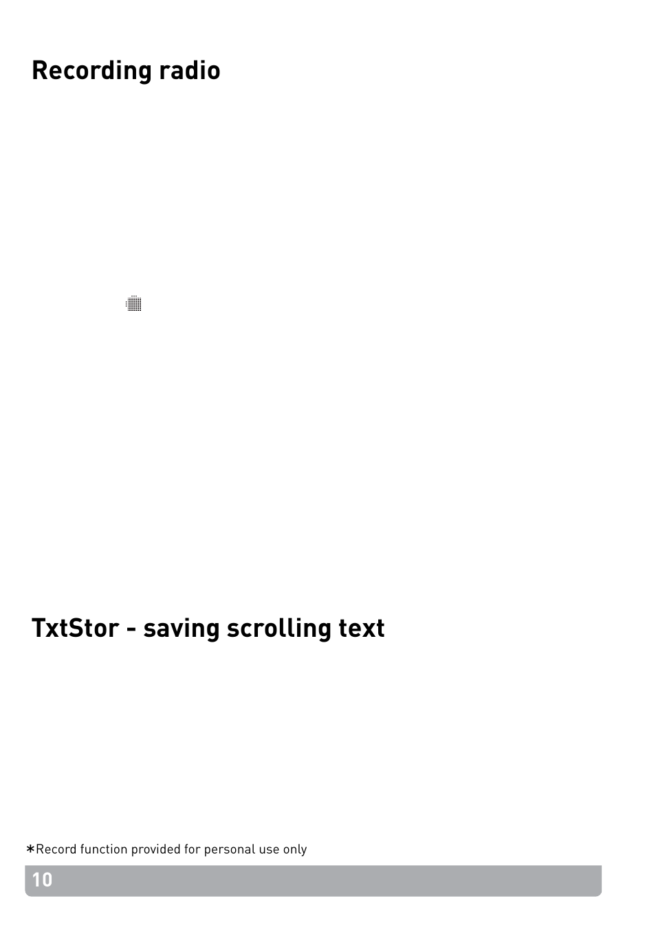 Recording radio, Txtstor - saving scrolling text | Pure PocketDAB 2000 - User Guide User Manual | Page 13 / 31
