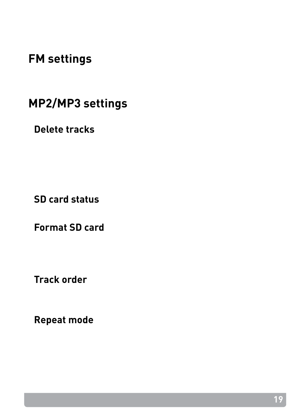 Fm settings, Mp2/mp3 settings | Pure PocketDAB 2000 - User Guide User Manual | Page 22 / 31