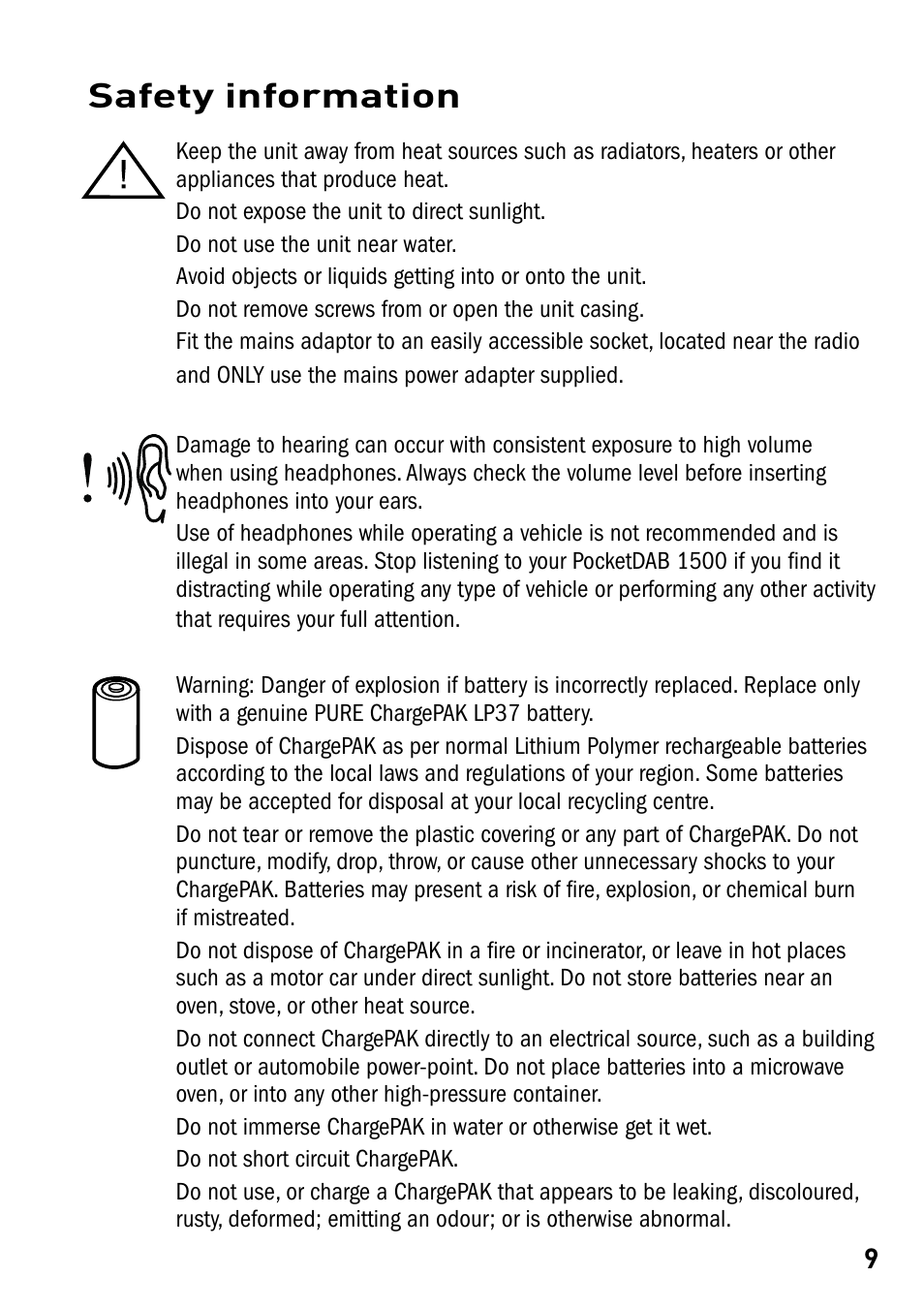 Safety information | Pure PocketDAB 1500 User Manual | Page 11 / 14
