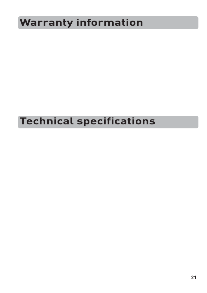 Warranty information, Technical specifications | Pure PocketDAB 1000 User Manual | Page 23 / 24