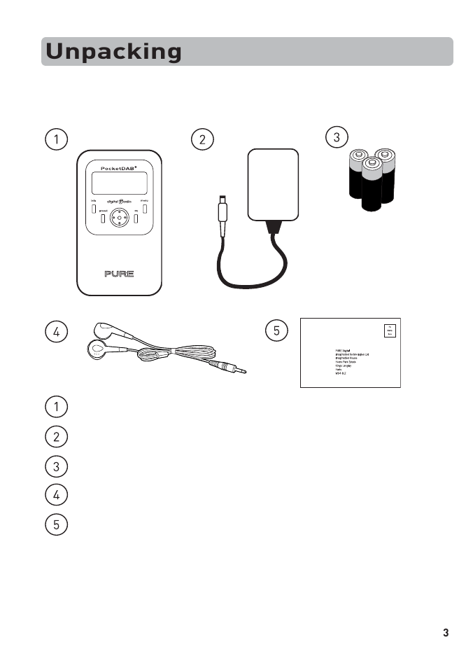 Unpacking | Pure PocketDAB 1000 User Manual | Page 5 / 24