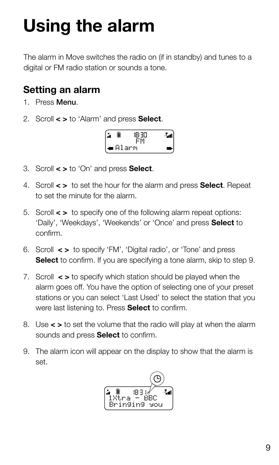 Using the alarm, Setting an alarm | Pure Move 400D User Manual | Page 11 / 20