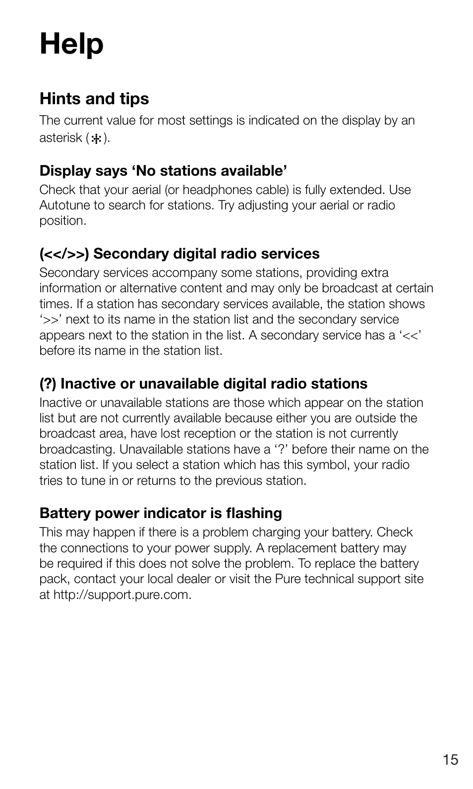 Help | Pure Move 400D User Manual | Page 17 / 20