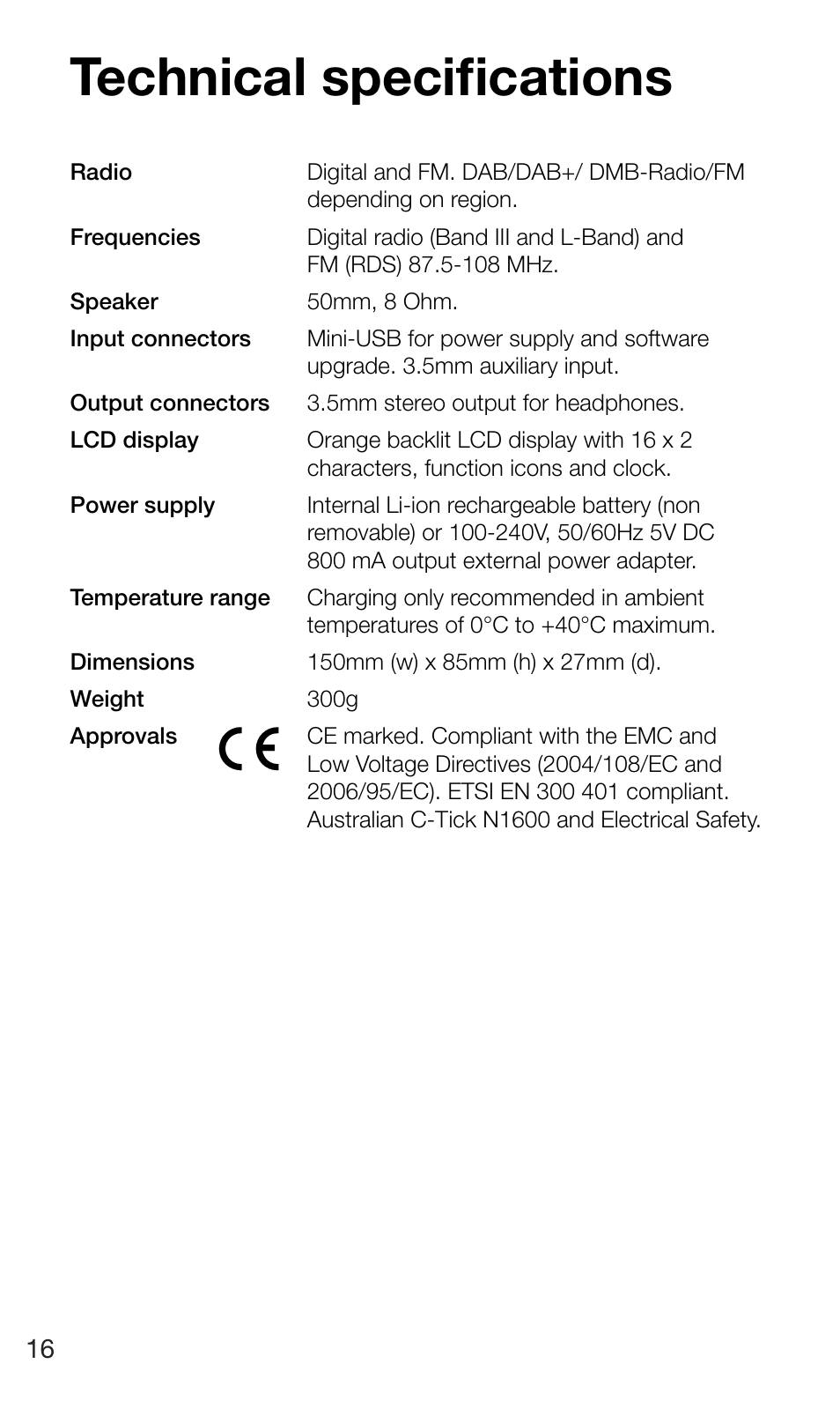 Technical speciﬁcations | Pure Move 400D User Manual | Page 18 / 20