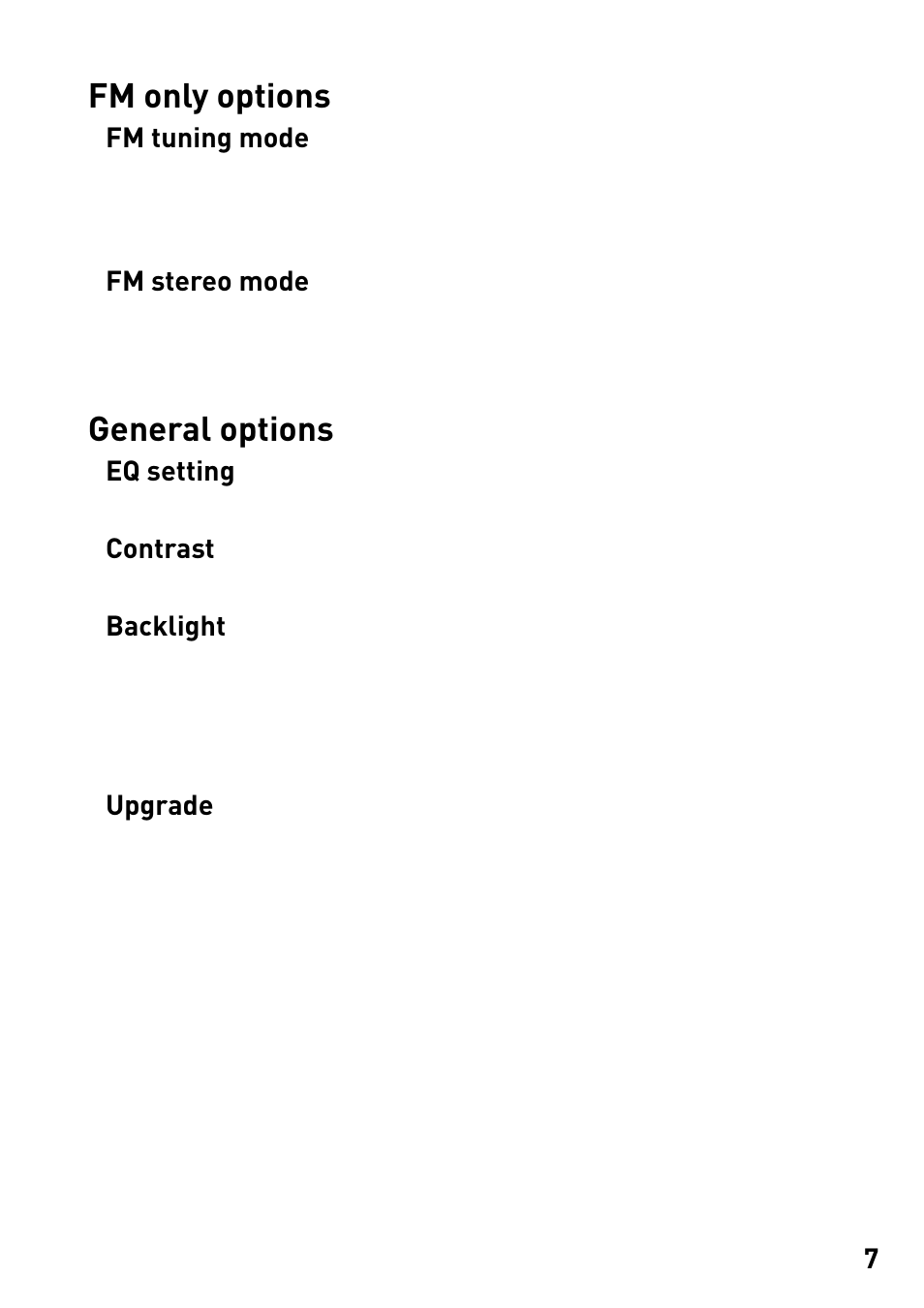 Fm only options, General options | Pure MOVE User Manual | Page 9 / 14