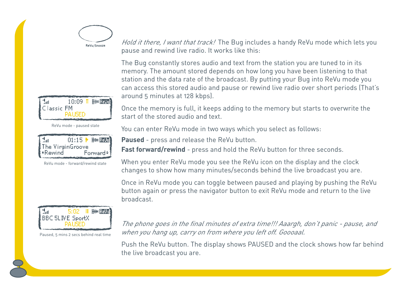 Pausing and rewinding radio (revu mode) | Pure BUG User Manual | Page 16 / 36