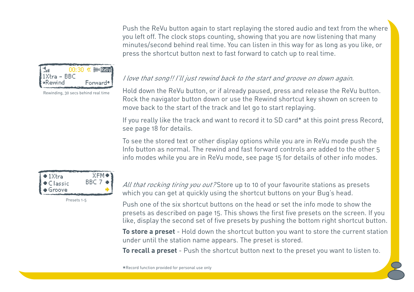 Storing and recalling presets | Pure BUG User Manual | Page 17 / 36