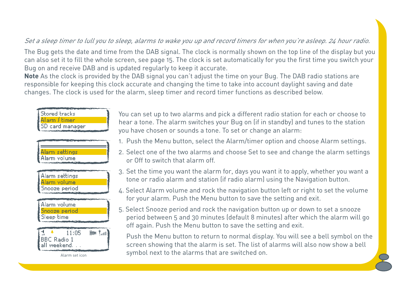 Setting alarms and timers | Pure BUG User Manual | Page 21 / 36