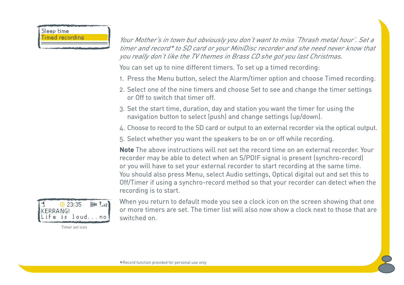 Setting a timed recording | Pure BUG User Manual | Page 23 / 36