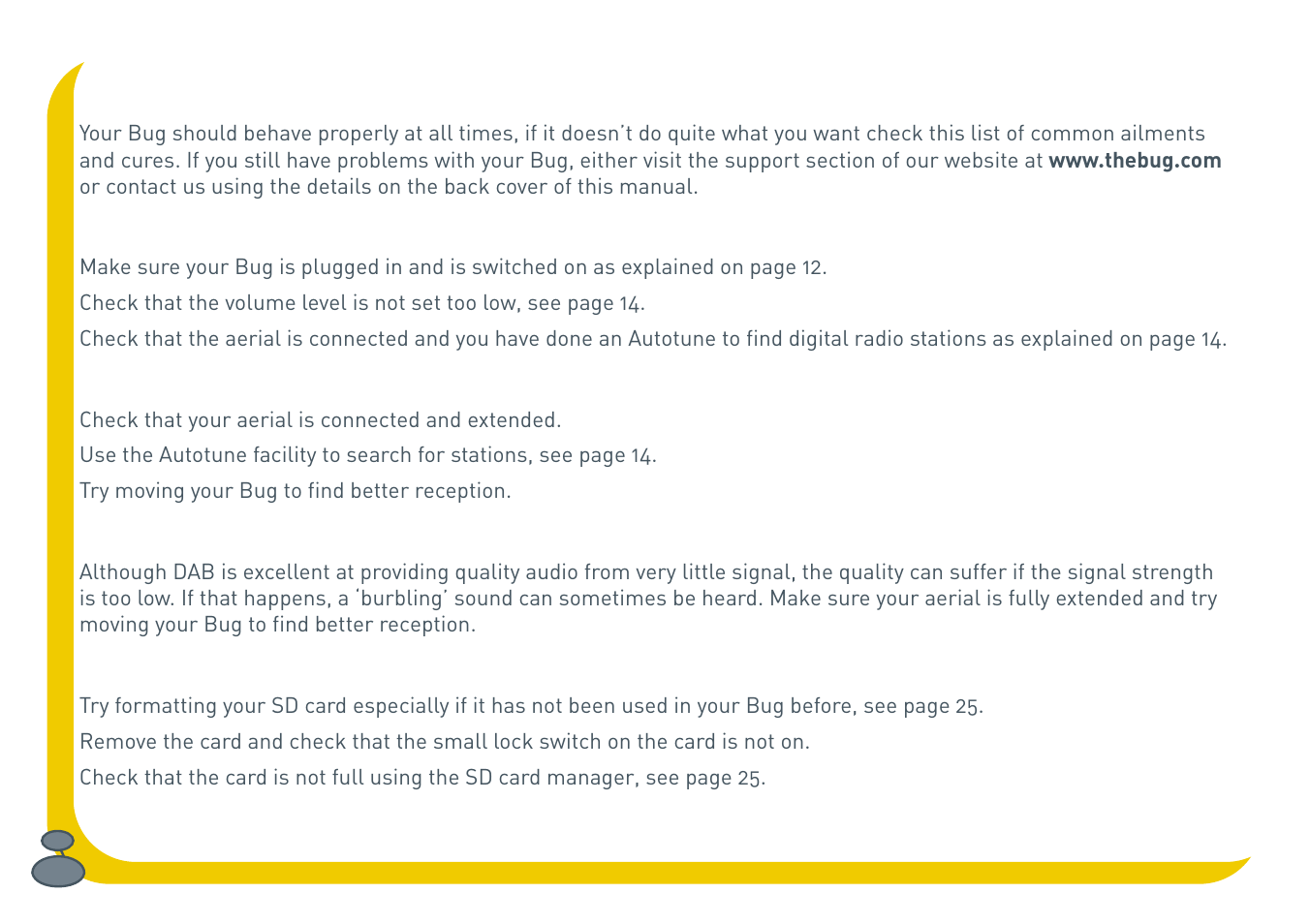 Solving problems | Pure BUG User Manual | Page 30 / 36