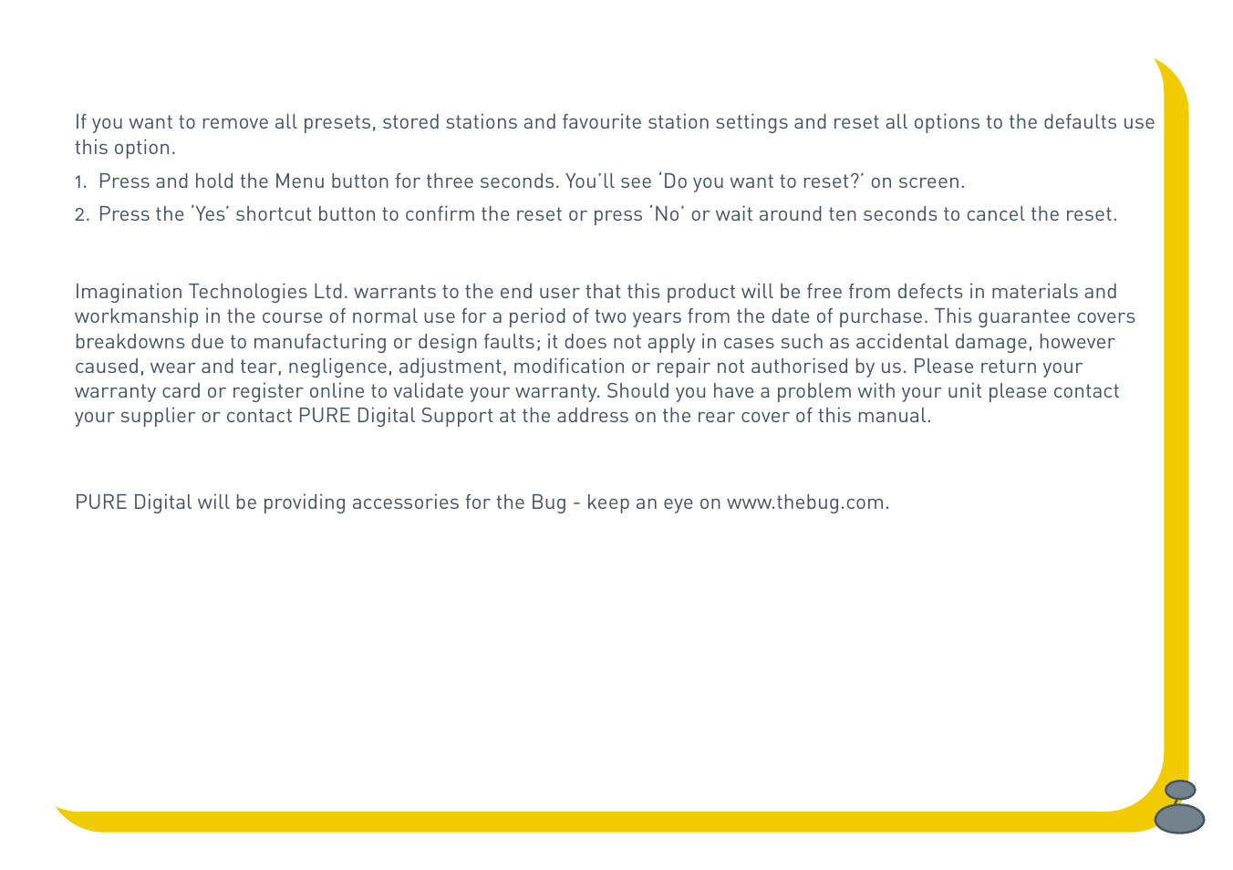 Warranty information, Providing for your bug | Pure BUG User Manual | Page 31 / 36