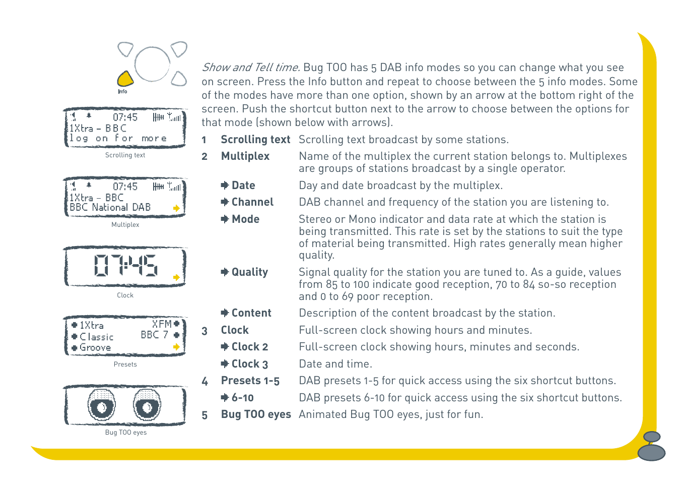 Changing what’s shown on screen | Pure BUG Too User Manual | Page 15 / 44