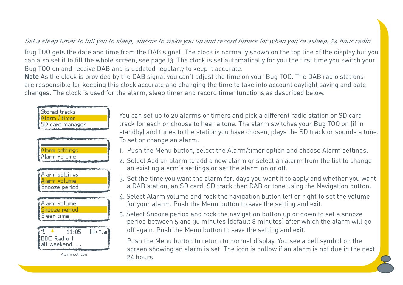 Setting alarms and timers | Pure BUG Too User Manual | Page 25 / 44