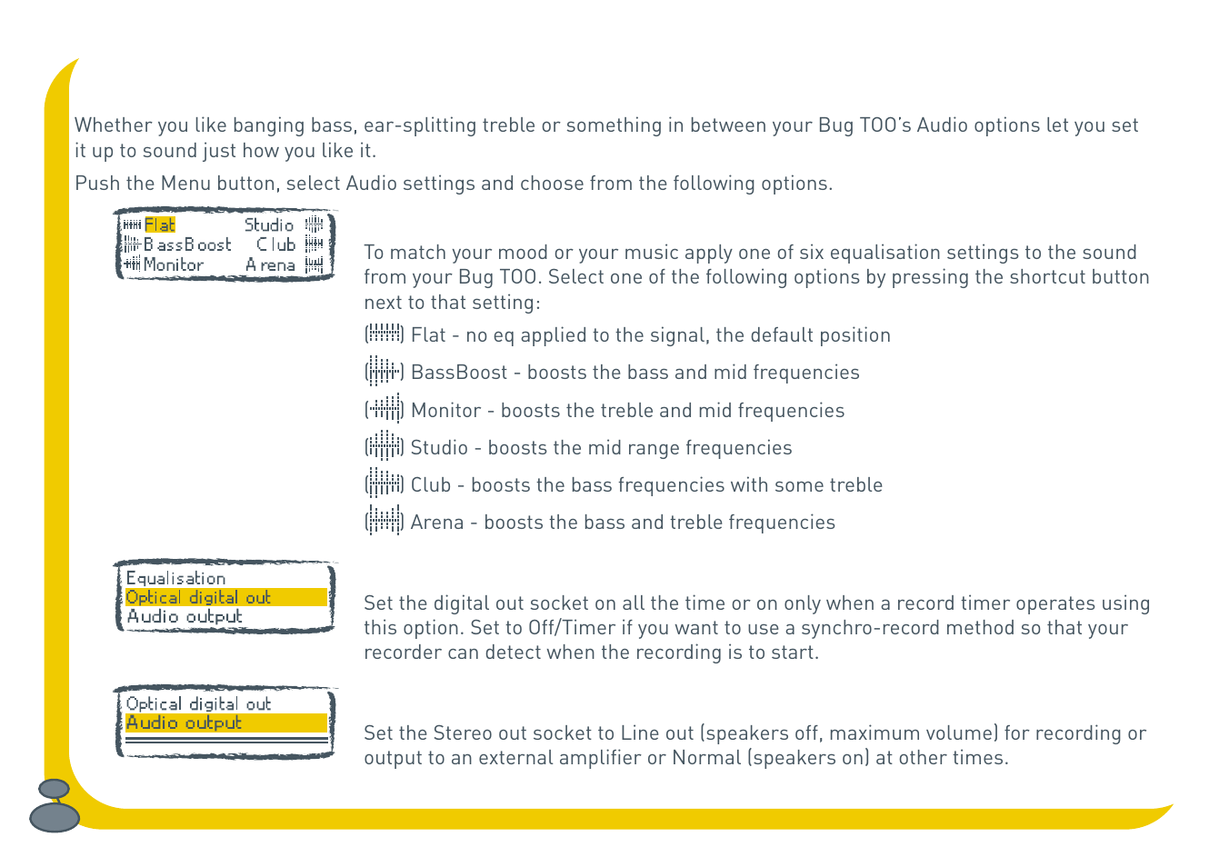 Changing audio settings | Pure BUG Too User Manual | Page 32 / 44