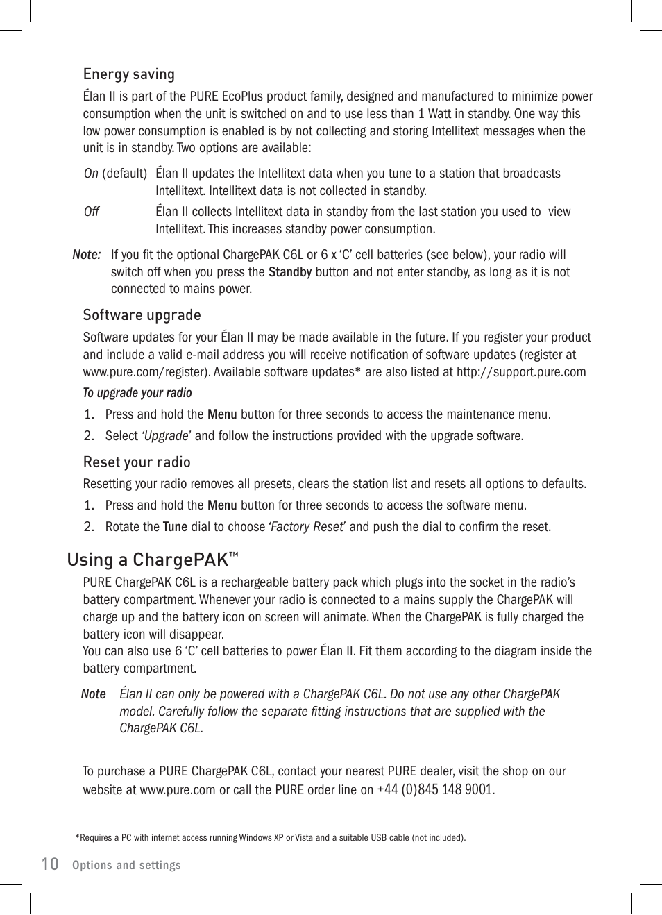 Using a chargepak | Pure Elan 2 User Manual | Page 12 / 76