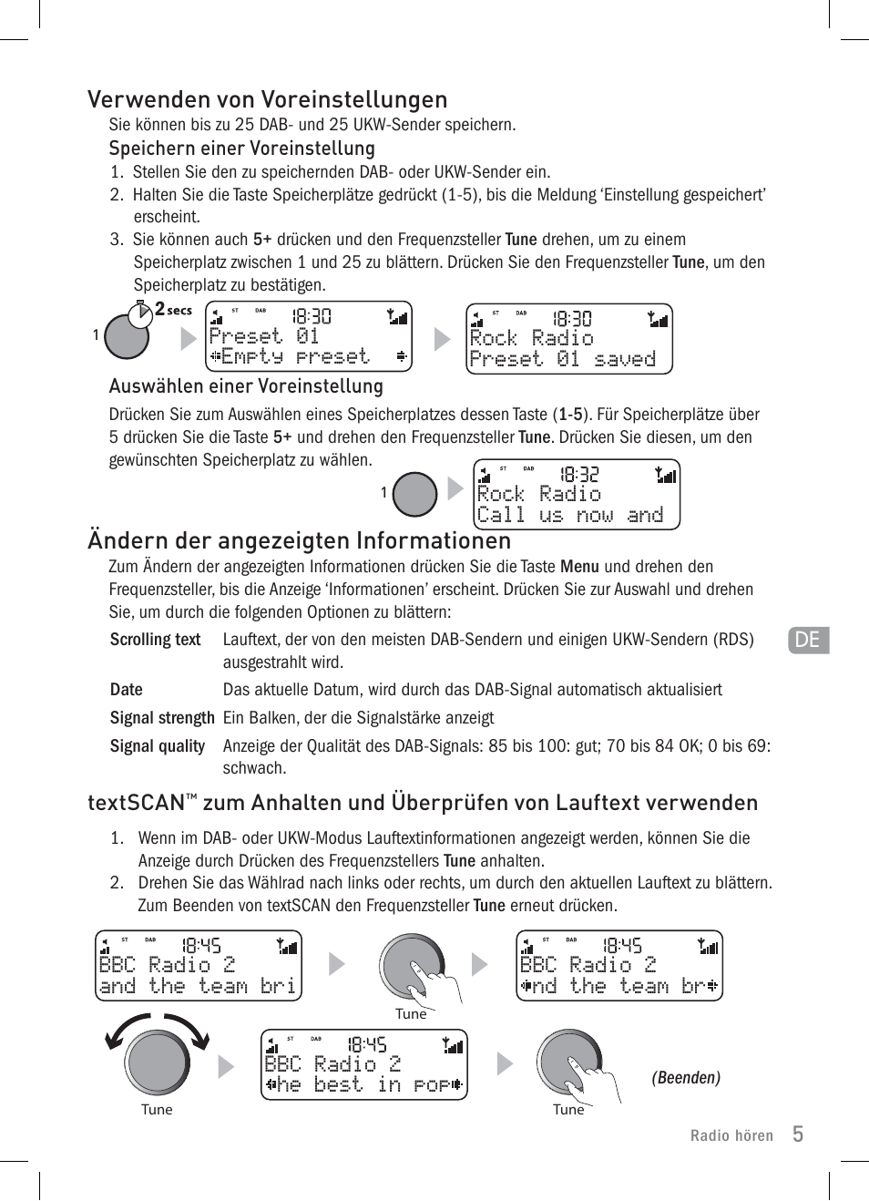 Verwenden von voreinstellungen, Ändern der angezeigten informationen | Pure Elan 2 User Manual | Page 19 / 76