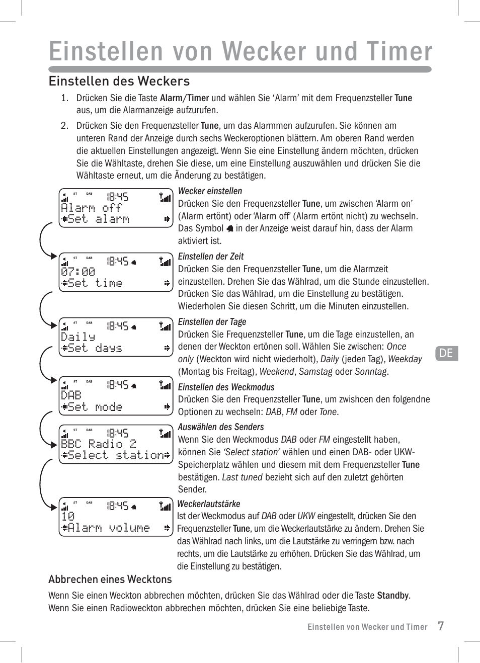 Einstellen von wecker und timer | Pure Elan 2 User Manual | Page 21 / 76