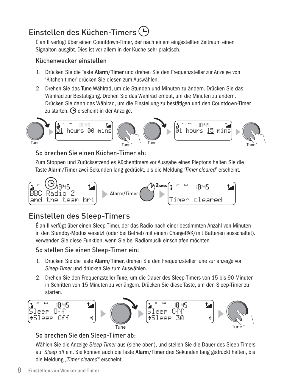 Einstellen des küchen-timers, Einstellen des sleep-timers | Pure Elan 2 User Manual | Page 22 / 76