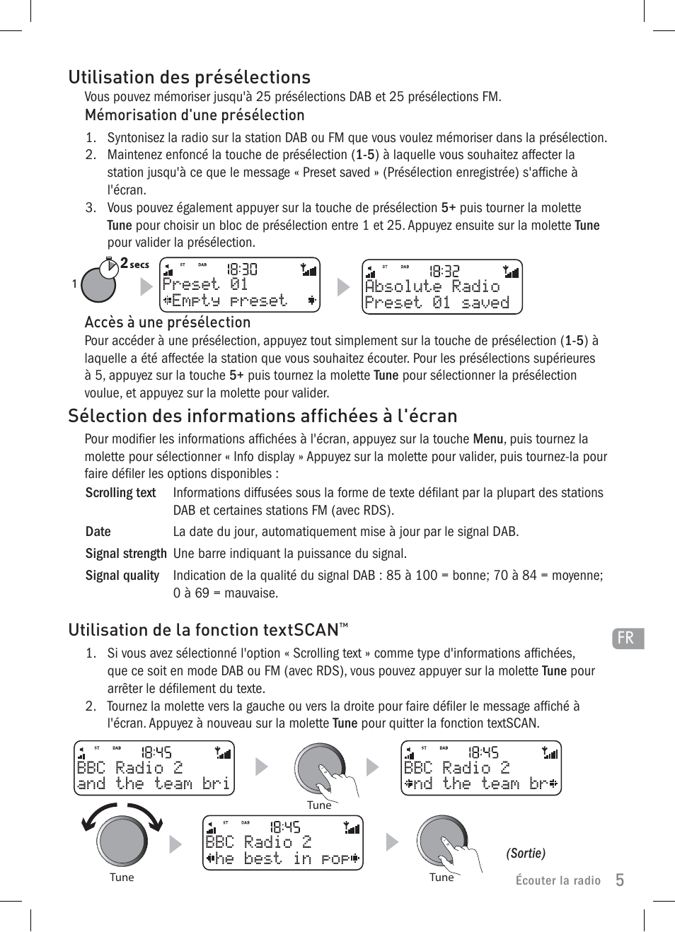 Utilisation des présélections, Sélection des informations affichées à l'écran | Pure Elan 2 User Manual | Page 31 / 76