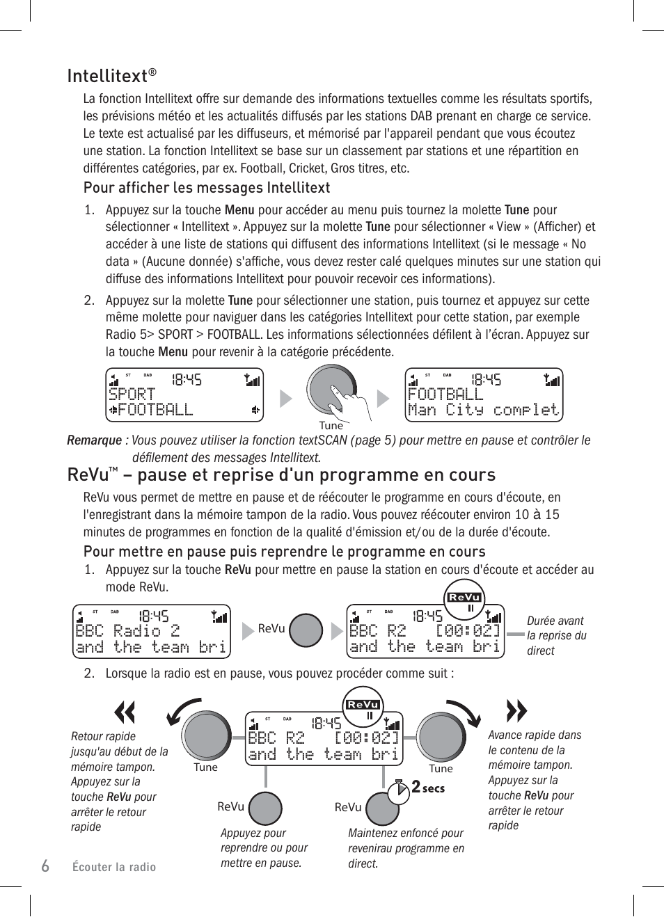 Intellitext, Revu, Pause et reprise d'un programme en cours | P]scwtctp\qax 112a!j)!l | Pure Elan 2 User Manual | Page 32 / 76