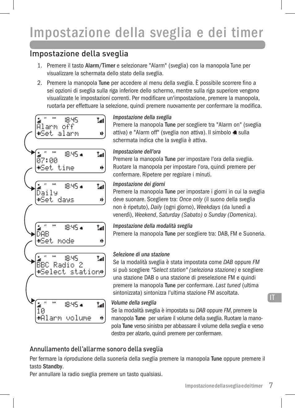 Impostazione della sveglia e dei timer | Pure Elan 2 User Manual | Page 45 / 76