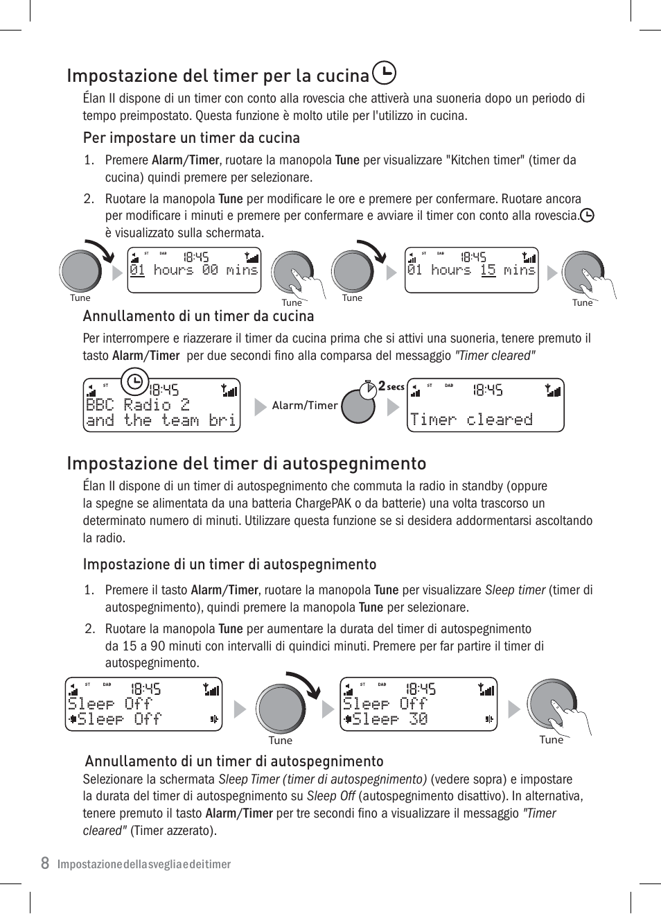 Impostazione del timer per la cucina, Impostazione del timer di autospegnimento | Pure Elan 2 User Manual | Page 46 / 76