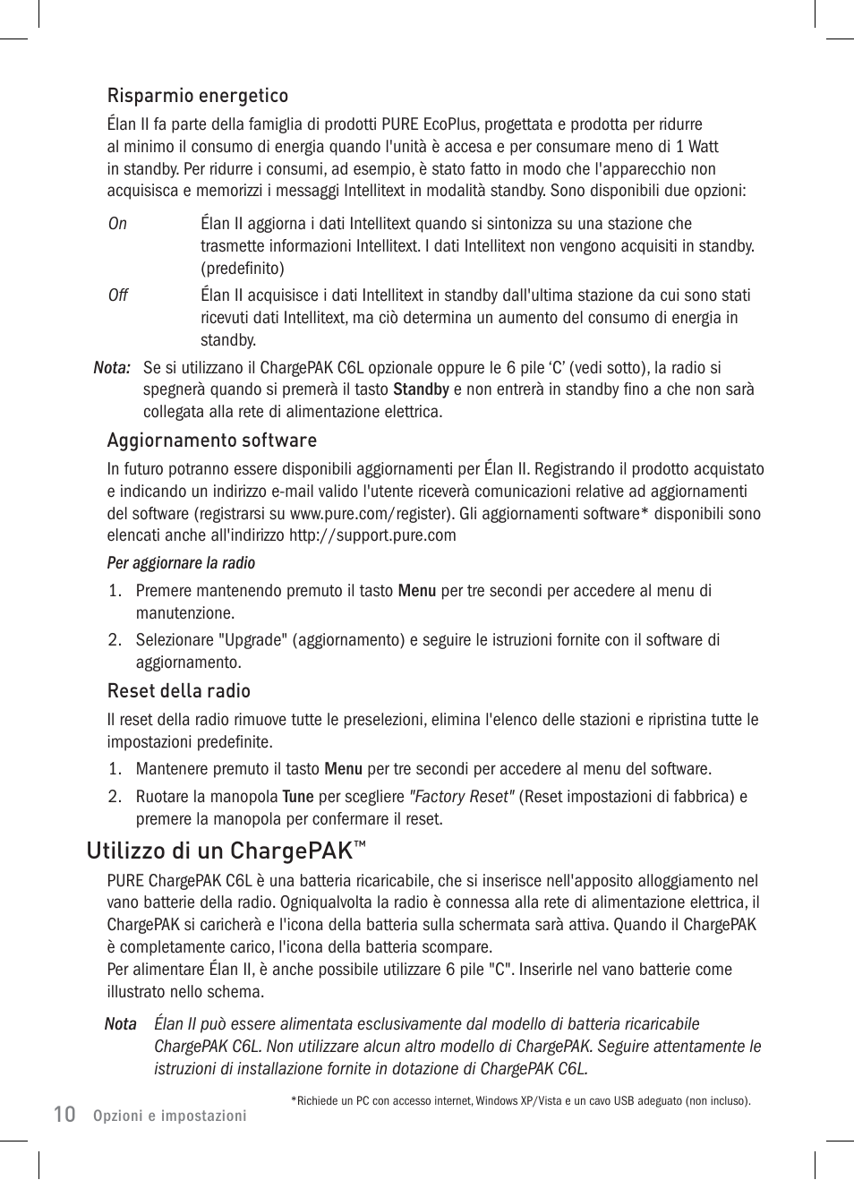 Utilizzo di un chargepak | Pure Elan 2 User Manual | Page 48 / 76