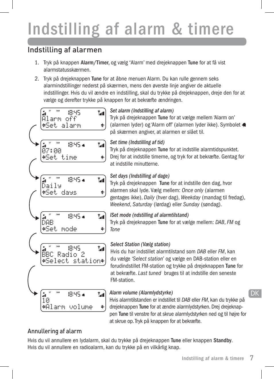 Indstilling af alarm & timere | Pure Elan 2 User Manual | Page 57 / 76