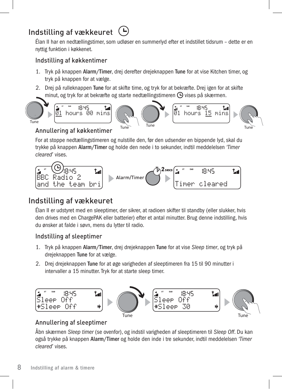 Indstilling af vækkeuret | Pure Elan 2 User Manual | Page 58 / 76