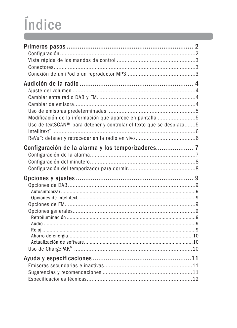 Índice | Pure Elan 2 User Manual | Page 63 / 76