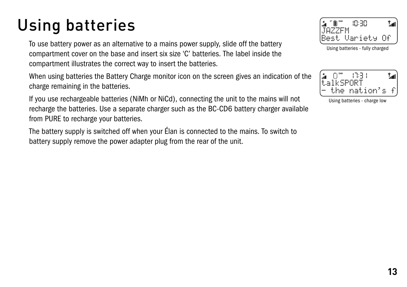 Using batteries | Pure Elan - User Guide User Manual | Page 17 / 20