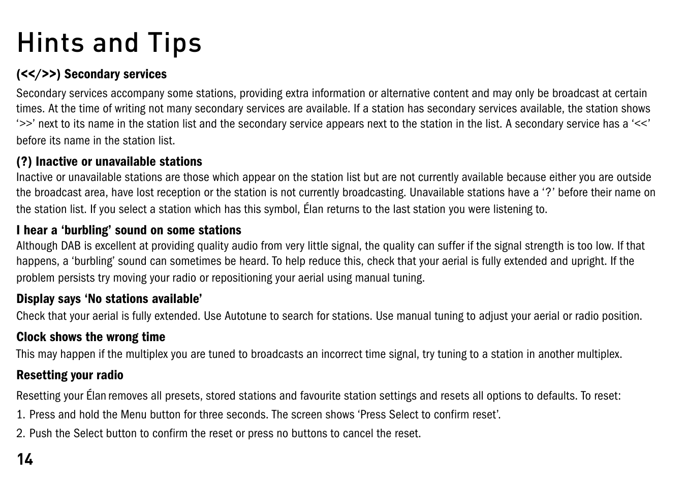 Hints and tips | Pure Elan - User Guide User Manual | Page 18 / 20