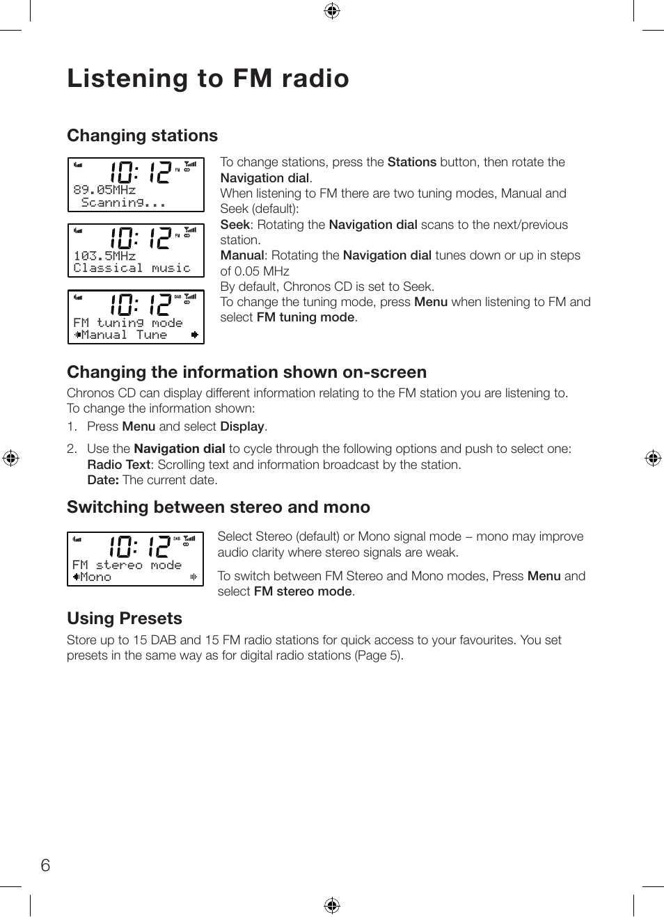 Listening to fm radio | Pure Chronos CD Series 2 User Manual | Page 10 / 16