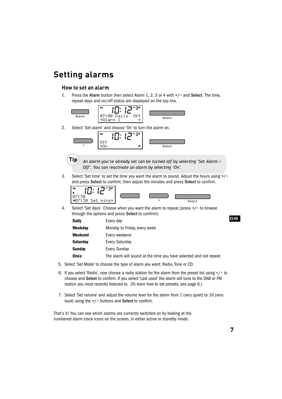 Setting alarms, How to set an alarm | Pure Chronos CD User Manual | Page 9 / 16