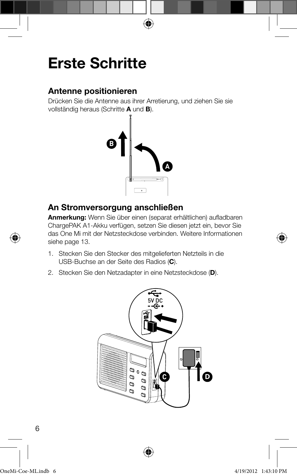 Erste schritte, Antenne positionieren, An stromversorgung anschließen | Pure ONE Mi User Manual | Page 24 / 92