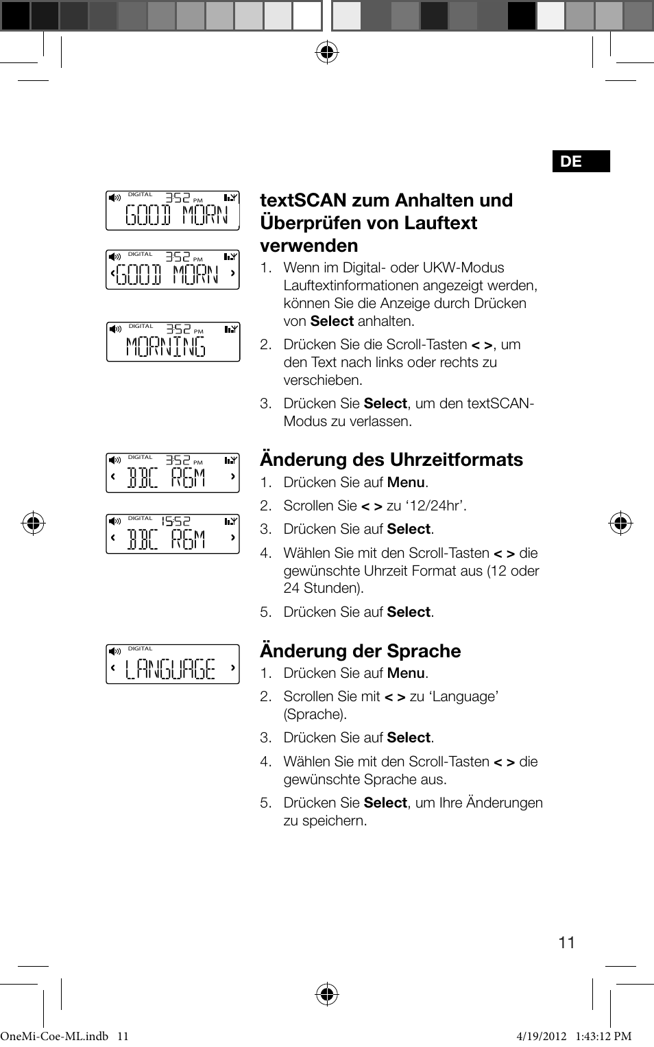 Bbc r6m, Language, Good morn | Morning, Änderung des uhrzeitformats, Änderung der sprache | Pure ONE Mi User Manual | Page 29 / 92