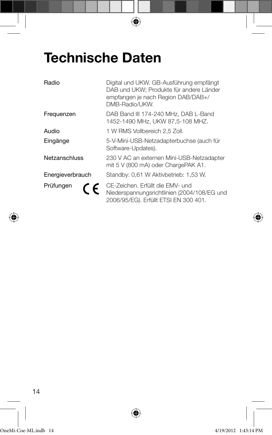 Technische daten | Pure ONE Mi User Manual | Page 32 / 92