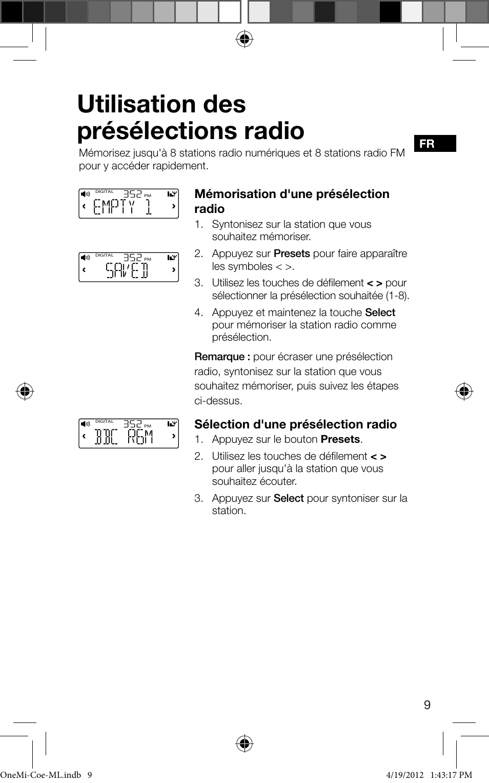 Utilisation des présélections radio, Empty 1, Saved | Bbc r6m | Pure ONE Mi User Manual | Page 41 / 92