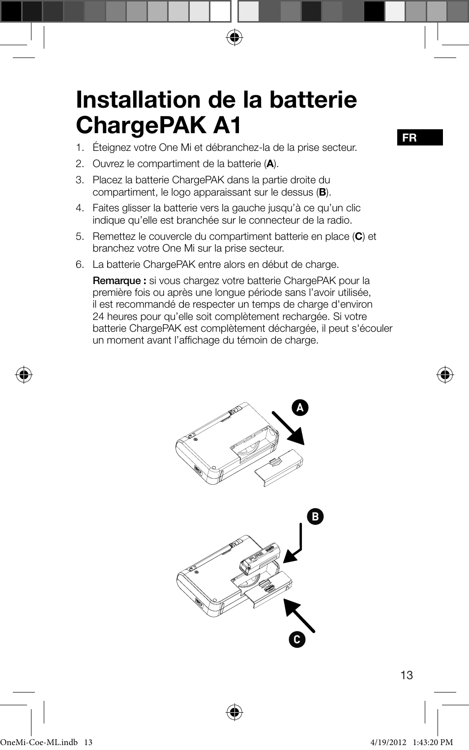 Installation de la batterie chargepak a1 | Pure ONE Mi User Manual | Page 45 / 92