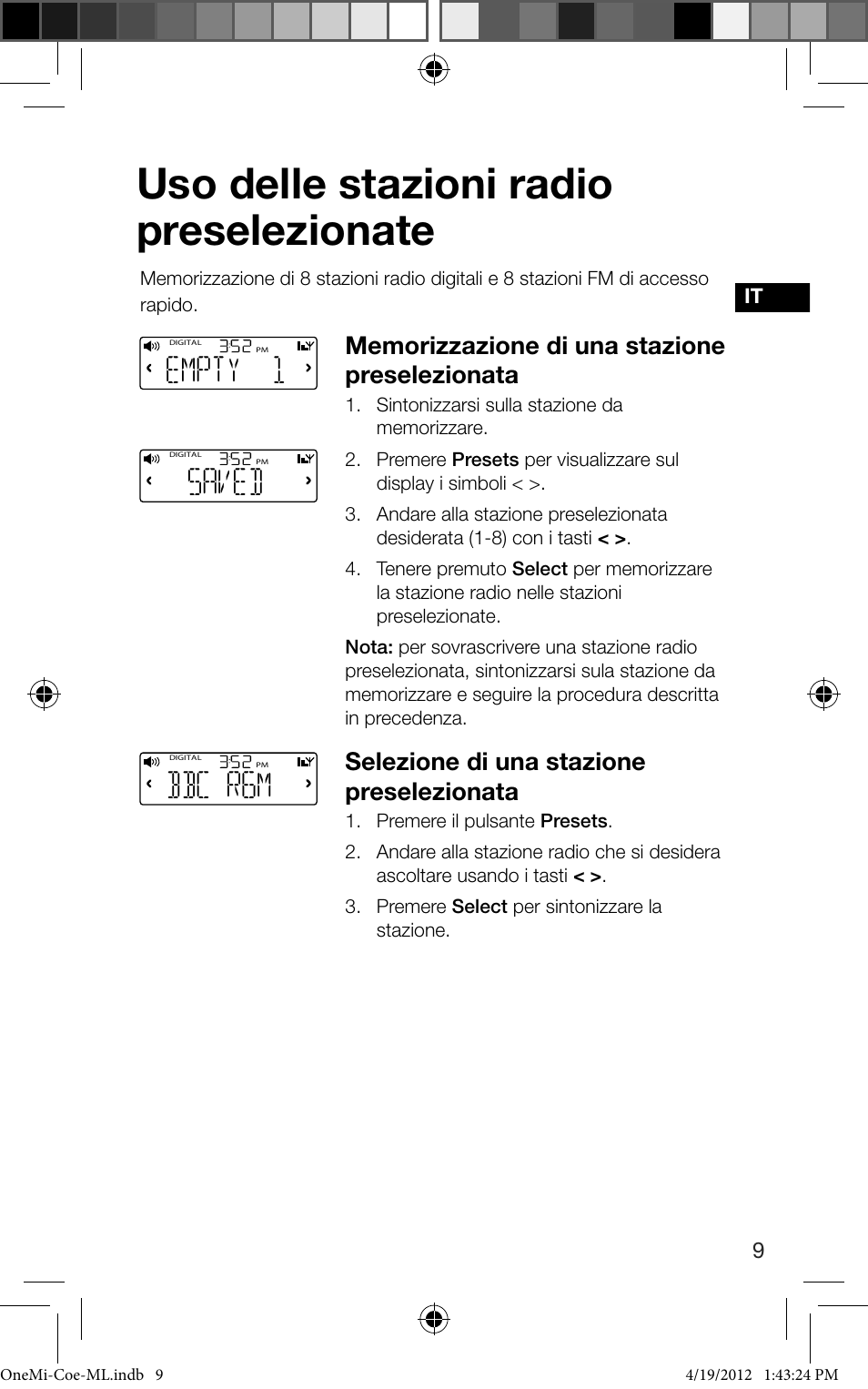 Uso delle stazioni radio preselezionate, Empty 1, Saved | Bbc r6m, Selezione di una stazione preselezionata | Pure ONE Mi User Manual | Page 55 / 92
