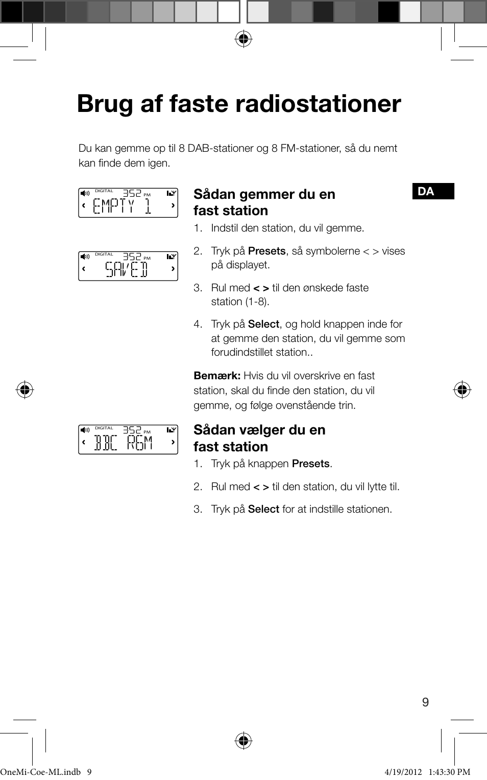 Brug af faste radiostationer, Empty 1, Saved | Bbc r6m, Sådan gemmer du en fast station, Sådan vælger du en fast station | Pure ONE Mi User Manual | Page 69 / 92