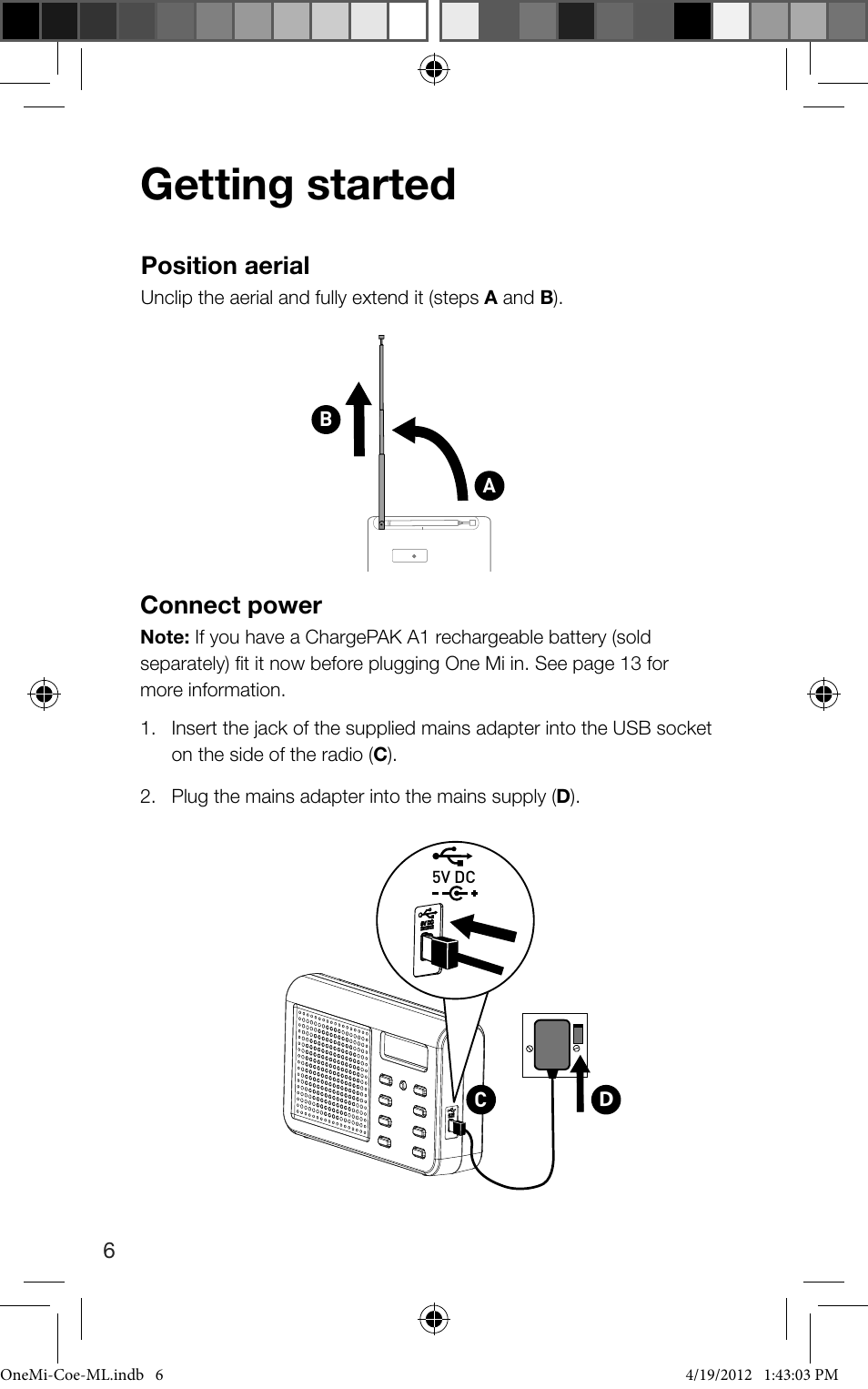 Getting started, Position aerial, Connect power | Pure ONE Mi User Manual | Page 8 / 92