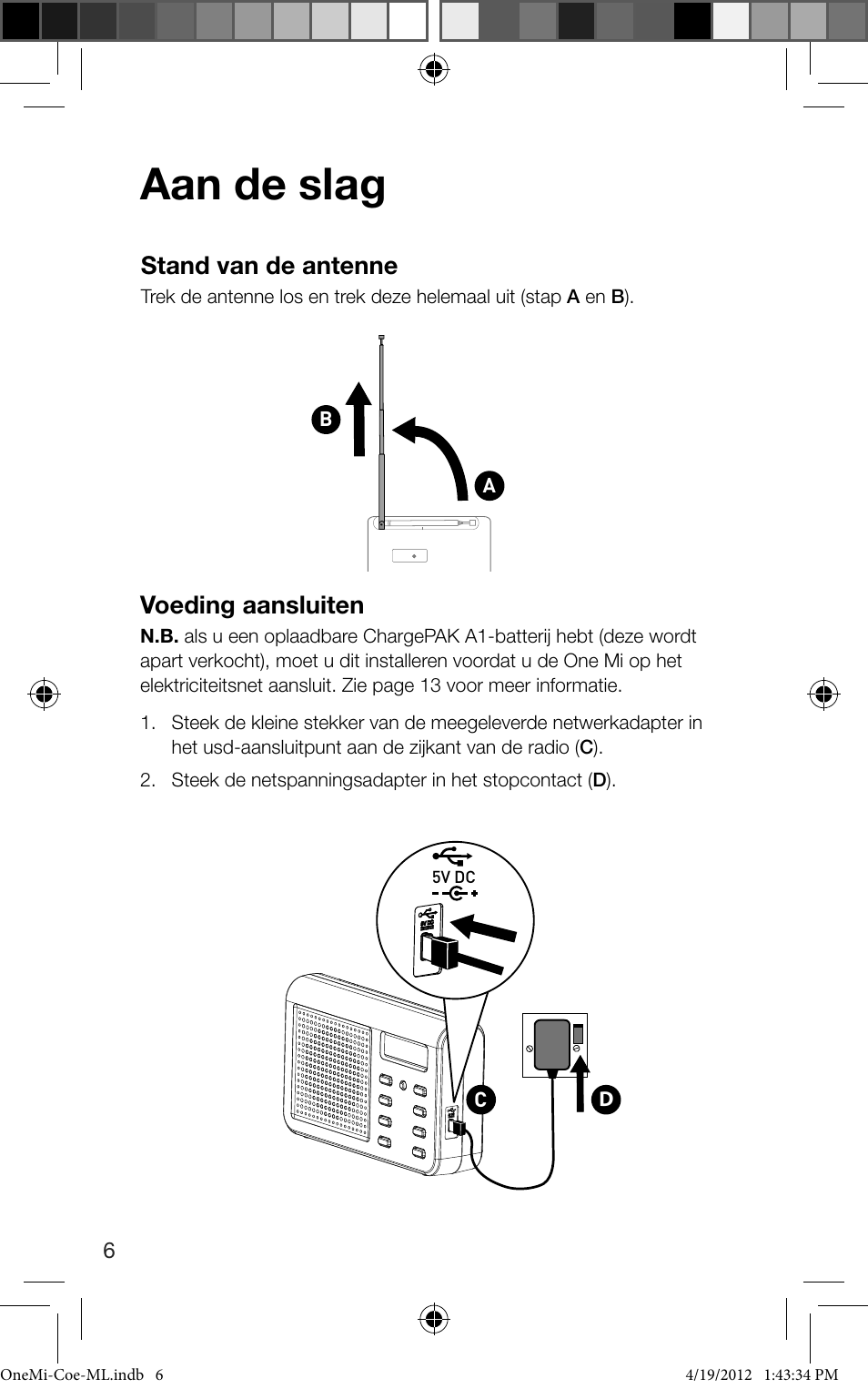 Aan de slag, Stand van de antenne, Voeding aansluiten | Pure ONE Mi User Manual | Page 80 / 92