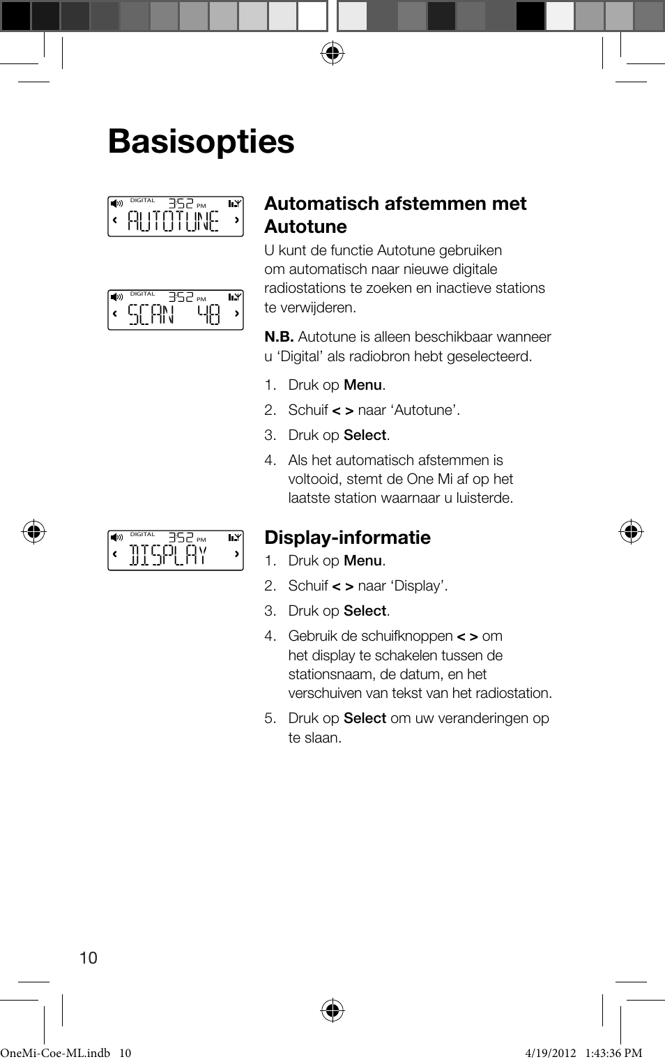 Basisopties, Scan 48, Display | Autotune, Automatisch afstemmen met autotune, Display-informatie | Pure ONE Mi User Manual | Page 84 / 92