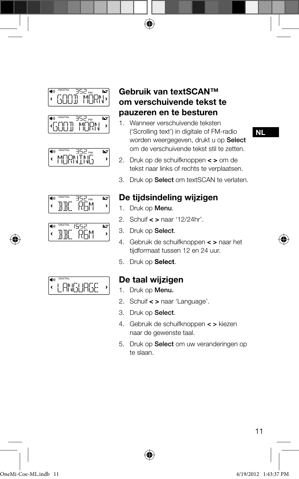 Bbc r6m, Language, Good morn | Morning, De tijdsindeling wijzigen, De taal wijzigen | Pure ONE Mi User Manual | Page 85 / 92